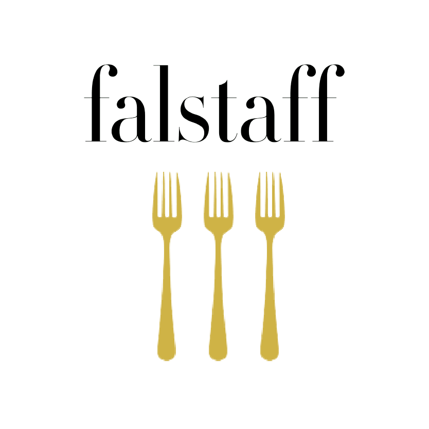 Logo des falstaff Magazin für Wein, Restaurants und Reisen mit drei goldenen Gabeln